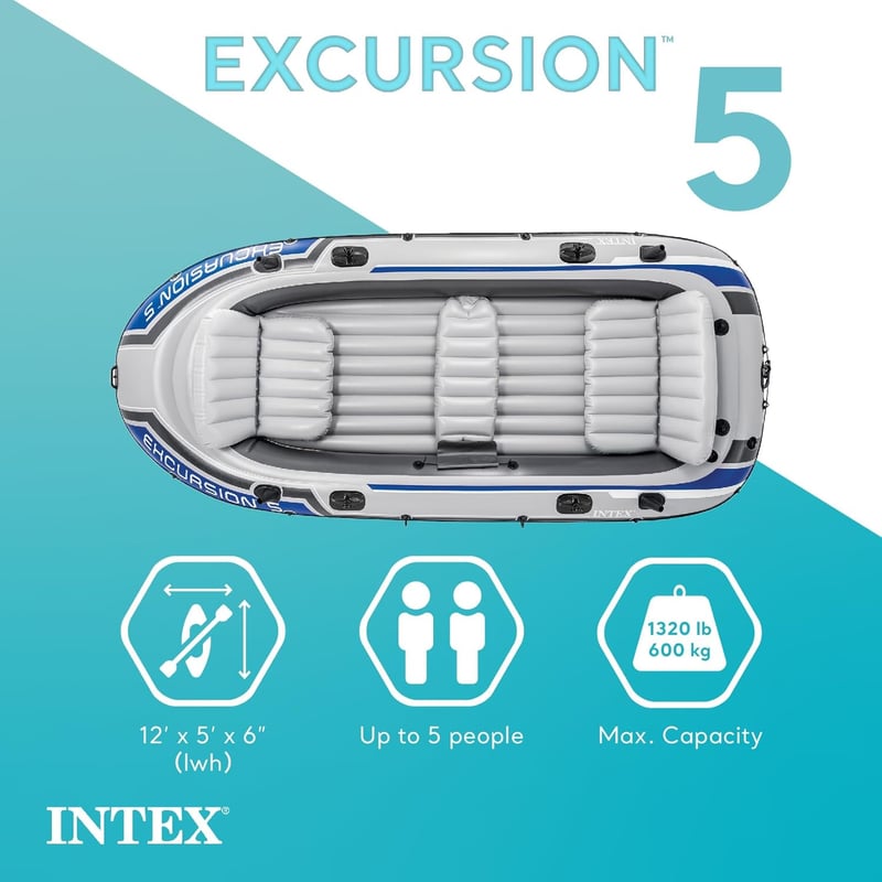 Intex Excursion Inflatable Boat Set for 5 with Oars and Pump