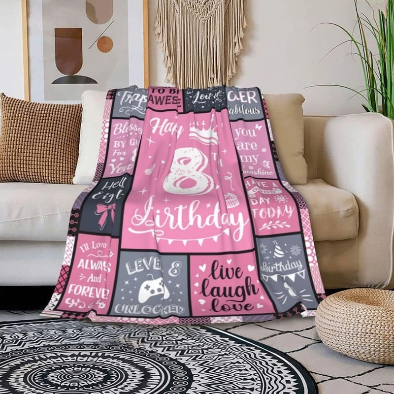 8th Birthday Throw Blanket for Girls, 50
