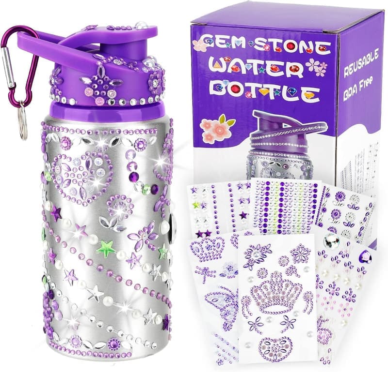 Personalized DIY Water Bottle Gem Sticker Kit for Girls, Ages 4-10