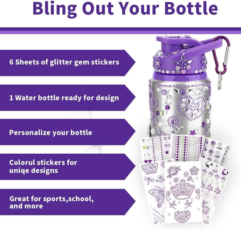 Personalized DIY Water Bottle Gem Sticker Kit for Girls, Ages 4-10