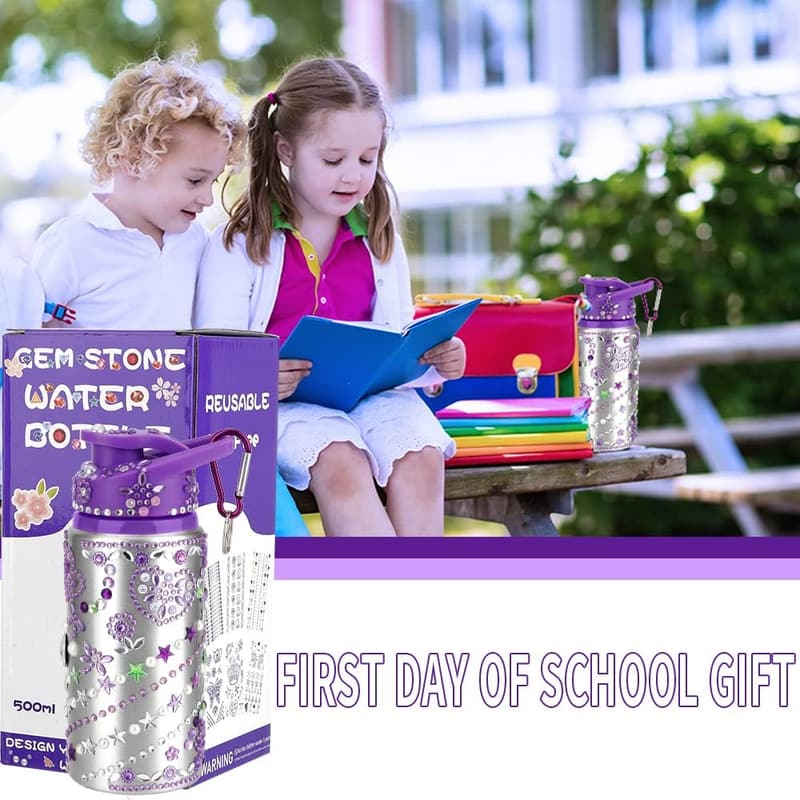 Personalized DIY Water Bottle Gem Sticker Kit for Girls, Ages 4-10