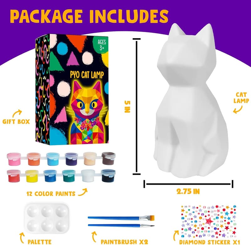DIY Cat Lamp Craft Kit for Kids - Birthday Gift Ages 8-12