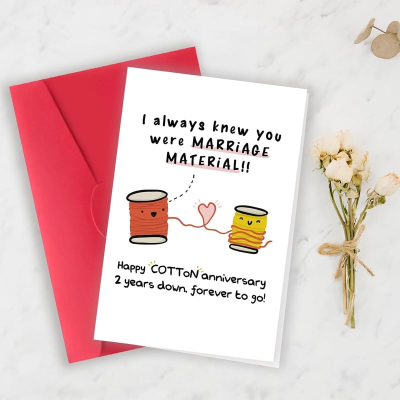 2nd Wedding Anniversary Card - Funny Cotton Gifts for Couples