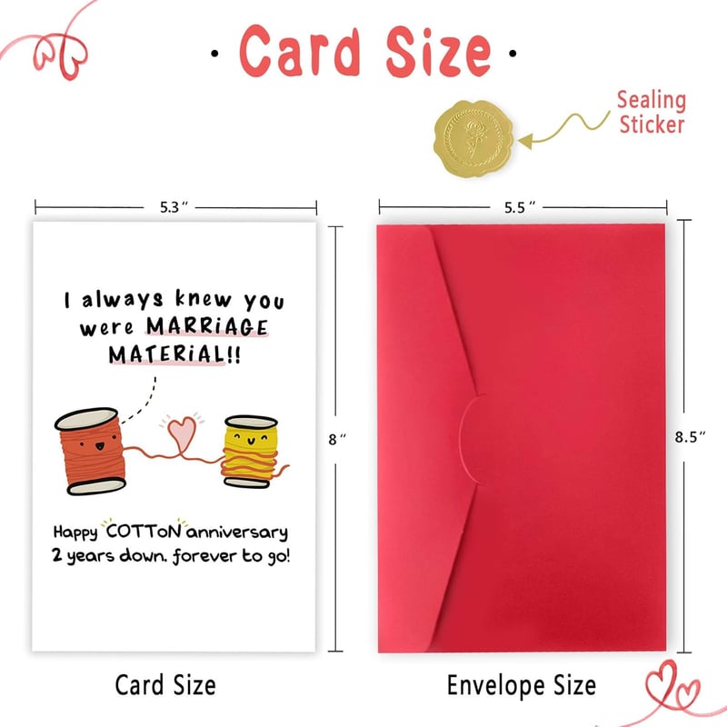 2nd Wedding Anniversary Card - Funny Cotton Gifts for Couples