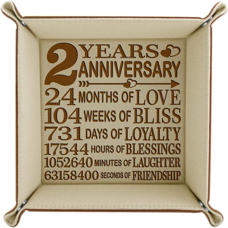 2nd Anniversary Engraved Cotton Jewelry Tray