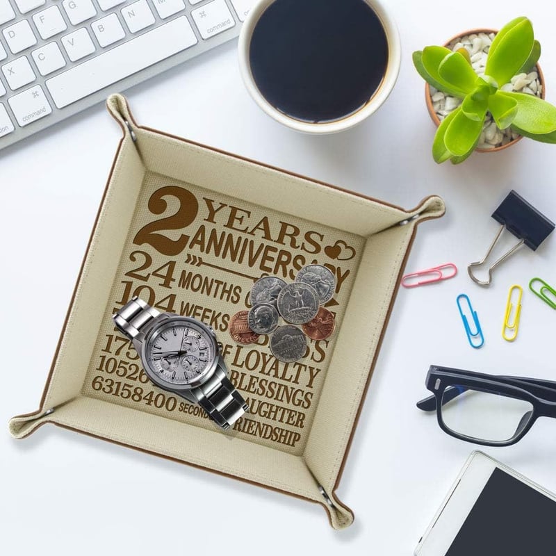 2nd Anniversary Engraved Cotton Jewelry Tray