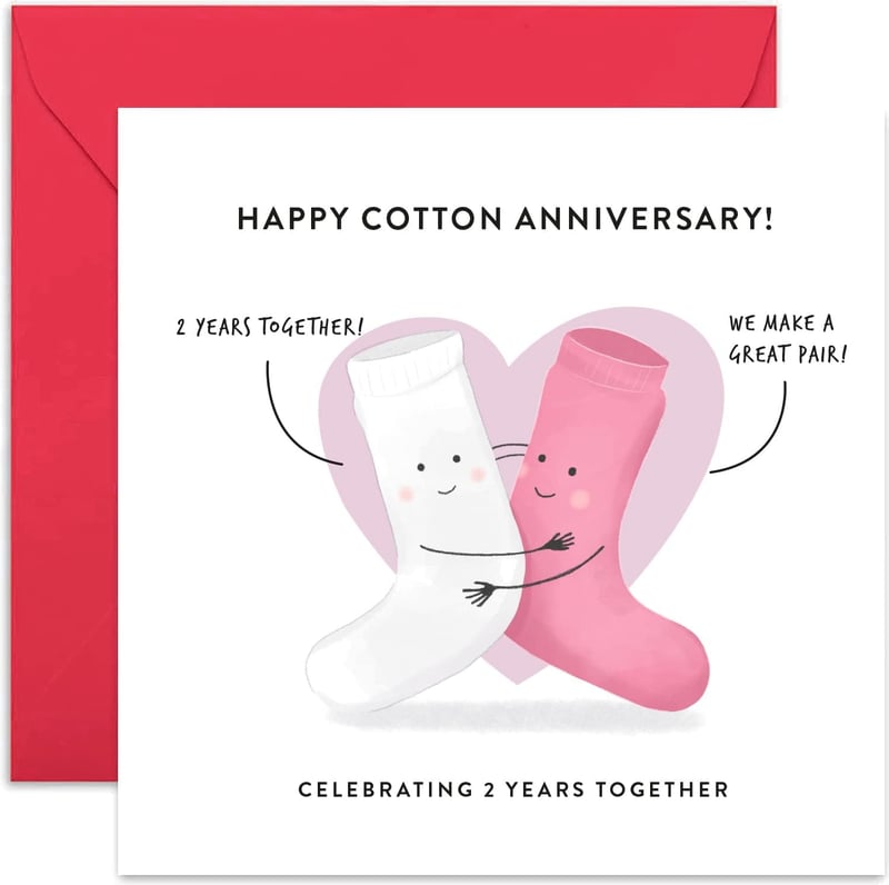 2nd Wedding Anniversary Card - Cute Funny Cotton Greeting
