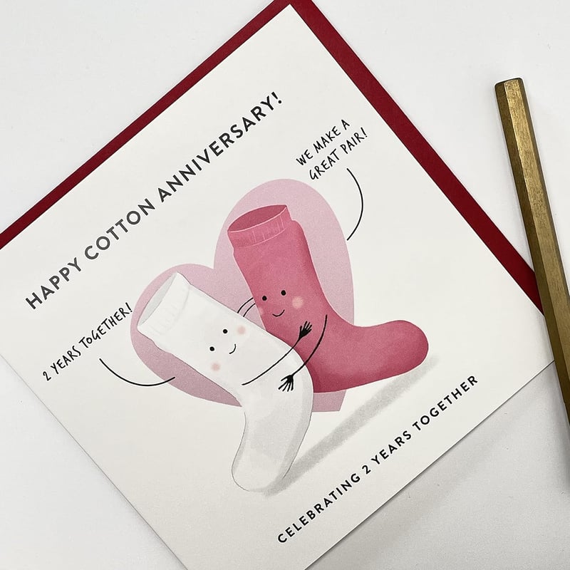 2nd Wedding Anniversary Card - Cute Funny Cotton Greeting