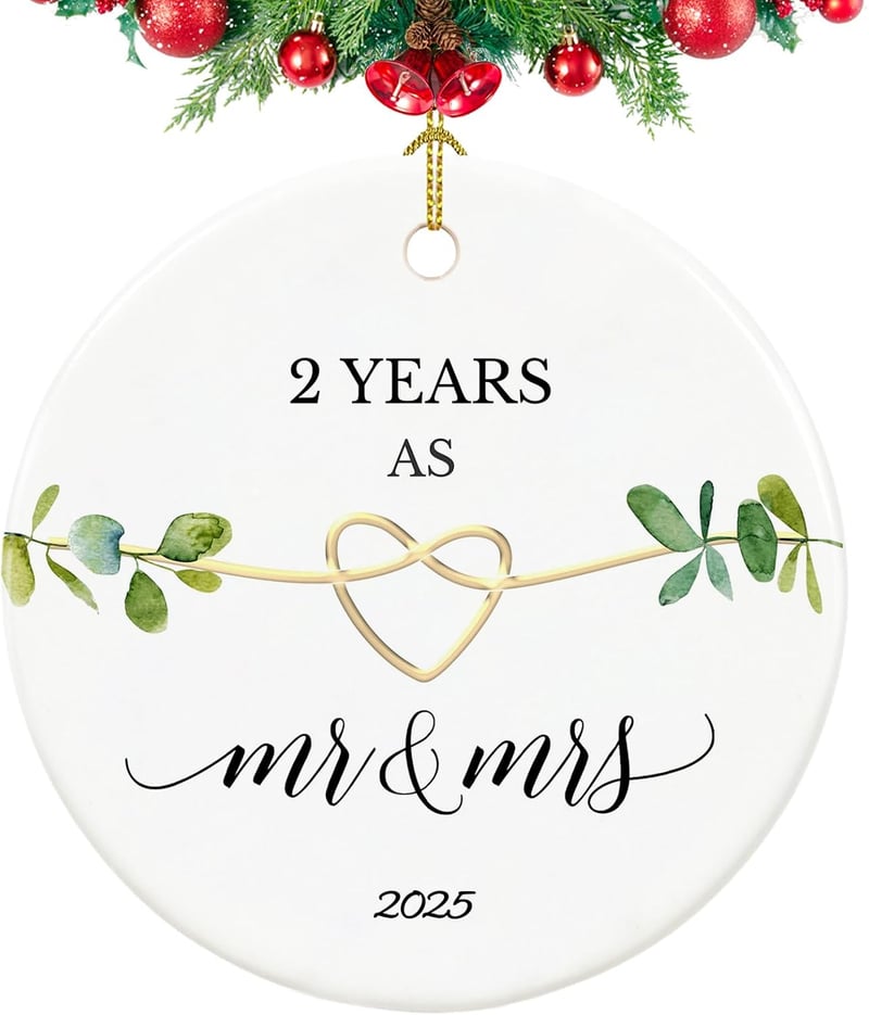 2nd Anniversary Ceramic Ornament for Couples 2025