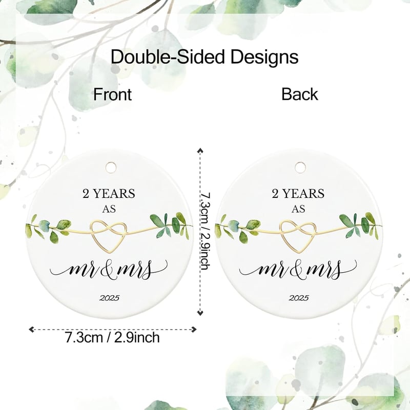 2nd Anniversary Ceramic Ornament for Couples 2025