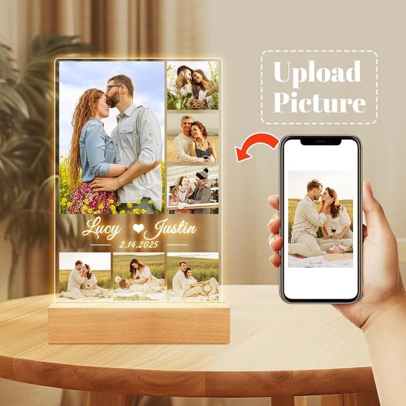 Personalized Photo Frame Gift for Couples with Night Light