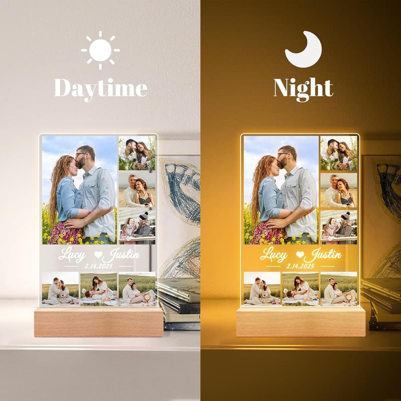 Personalized Photo Frame Gift for Couples with Night Light