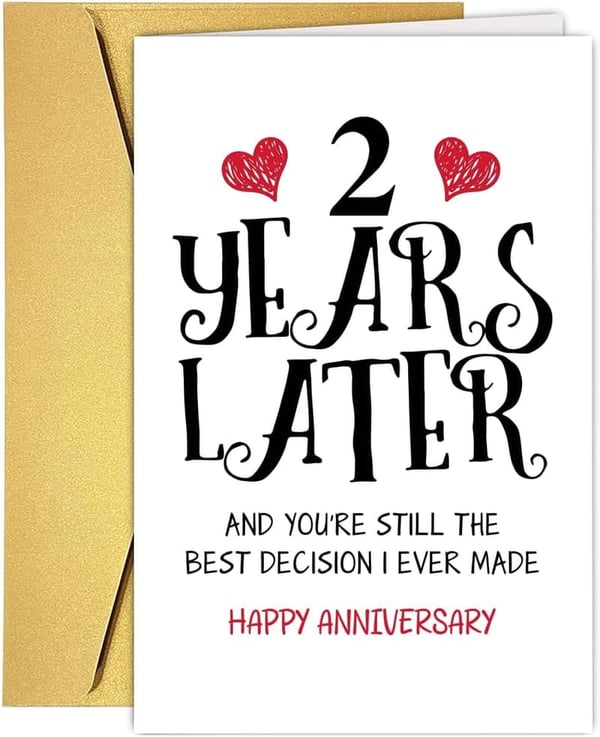 2nd Anniversary Card for Couples, Sweet Wedding Gift