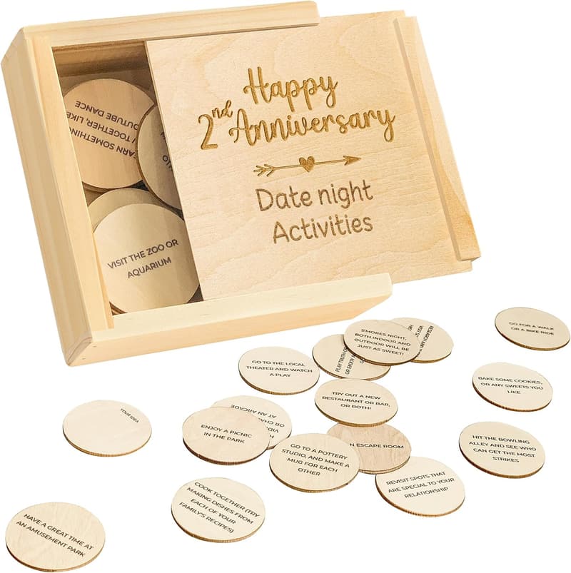 2nd Anniversary Rustic Date Night Box Gift for Couples