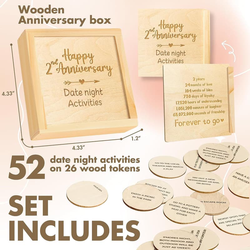 2nd Anniversary Rustic Date Night Box Gift for Couples