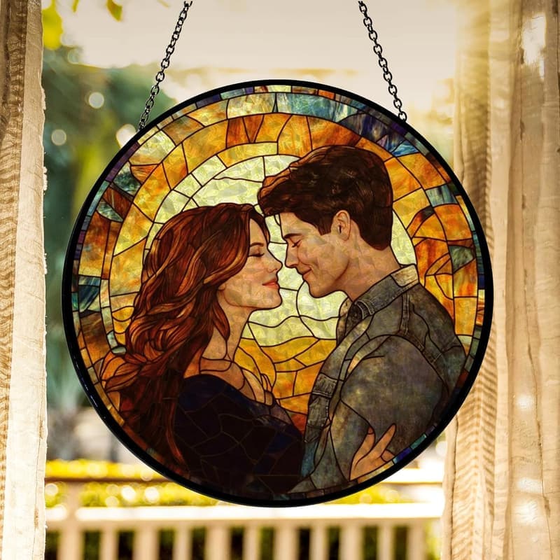 Custom Hanging Glass Suncatcher - Personalized Photo Gift for Couples