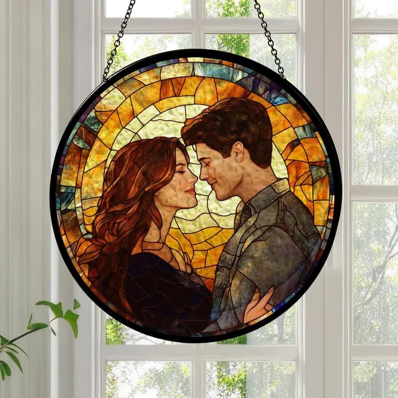 Custom Hanging Glass Suncatcher - Personalized Photo Gift for Couples