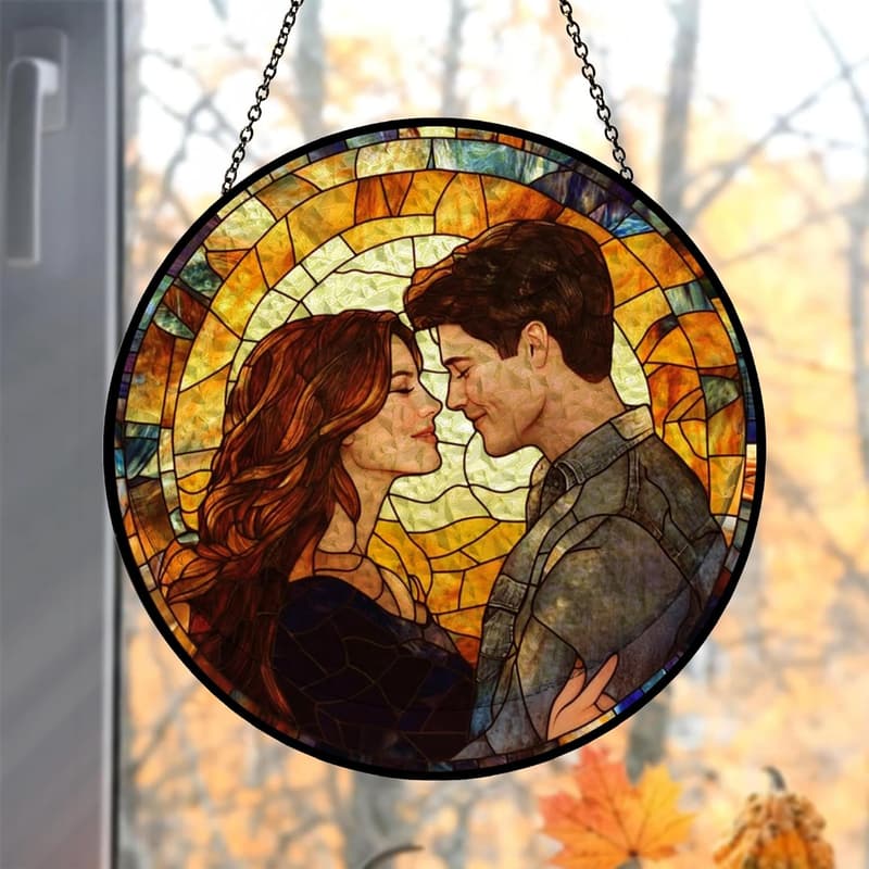 Custom Hanging Glass Suncatcher - Personalized Photo Gift for Couples