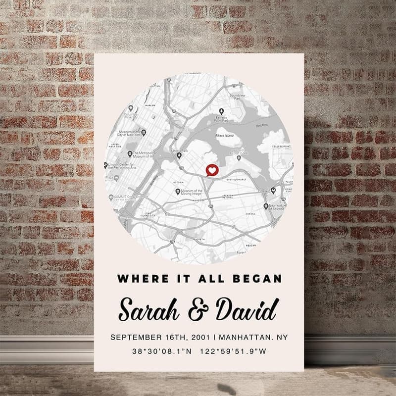 Personalized Map Poster for Couples - Perfect Wedding or Engagement Gift