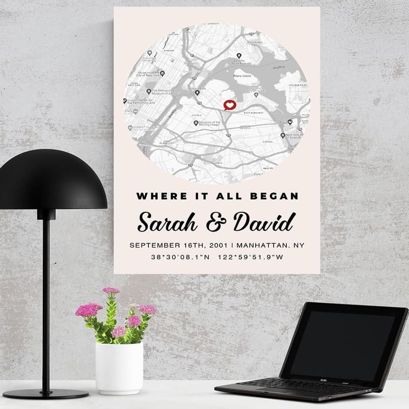 Personalized Map Poster for Couples - Perfect Wedding or Engagement Gift