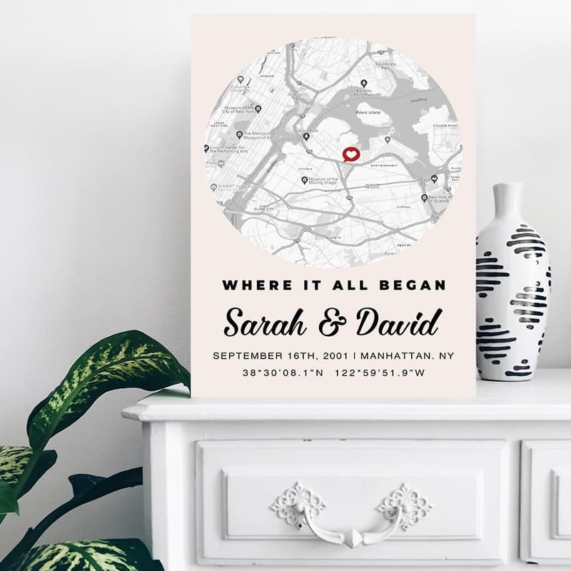 Personalized Map Poster for Couples - Perfect Wedding or Engagement Gift