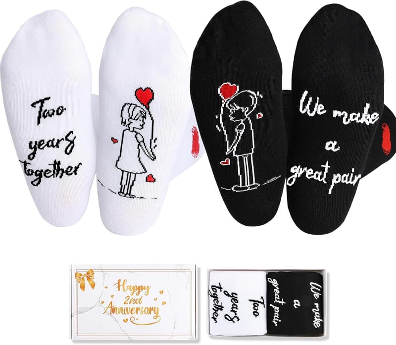 2nd Anniversary Cotton Gift Set – 2 Pairs of Couples Socks