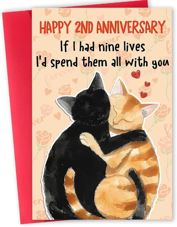 2nd Anniversary Card for Couples – Cute & Funny Design