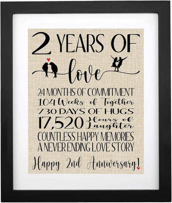 2nd Anniversary Burlap Print with Frame for Couples