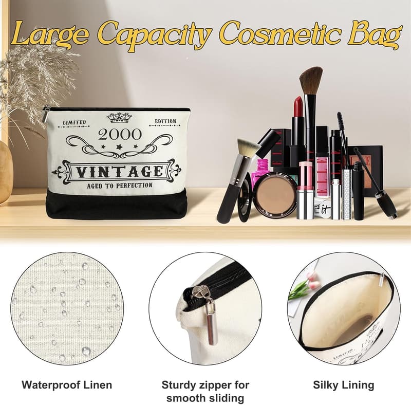 25th Birthday Women's Vintage Canvas Tote & Cosmetic Bag Set