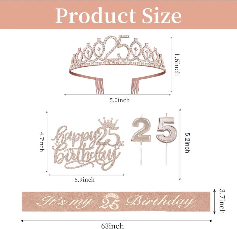 25th Birthday Rose Gold Decorations & Party Supplies for Women