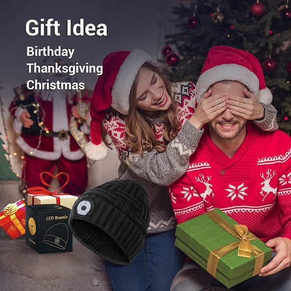 LED Beanie Hat for Men - Winter Cap with Light for Camping