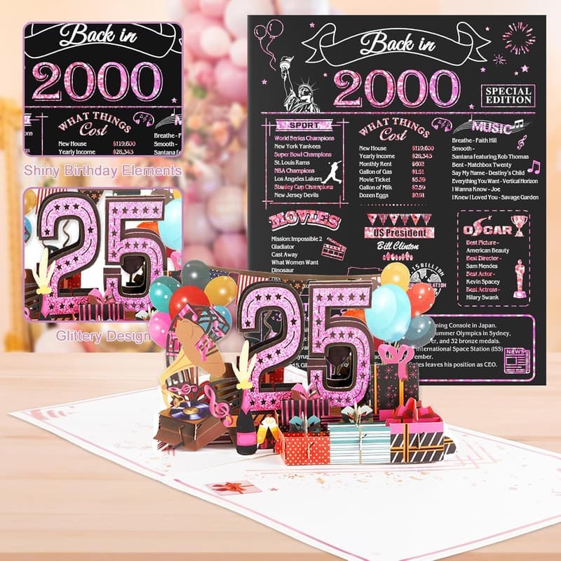 25th Birthday Rose Gold Jumbo 3D Popup Card for Women