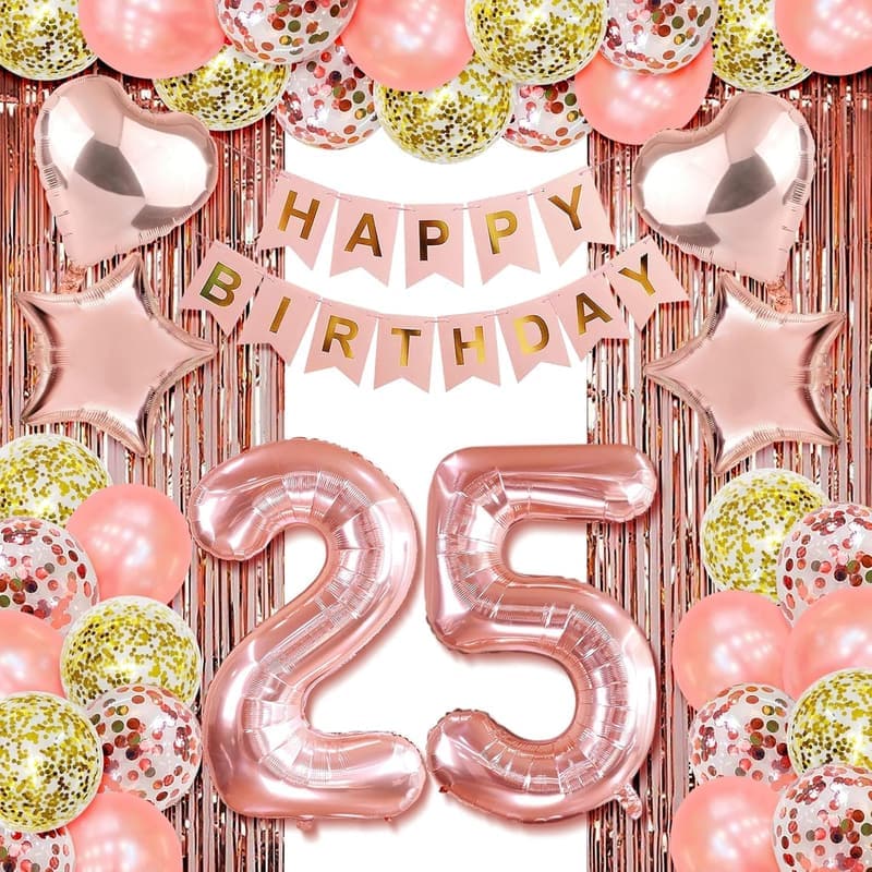 25th Birthday Rose Gold Decorations for Women