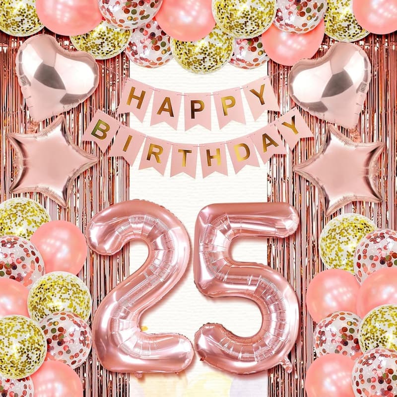 25th Birthday Rose Gold Decorations for Women