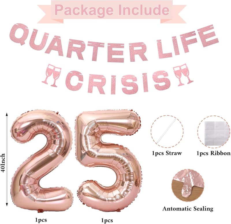 25th Birthday Rose Gold Decorations & Party Supplies for Women