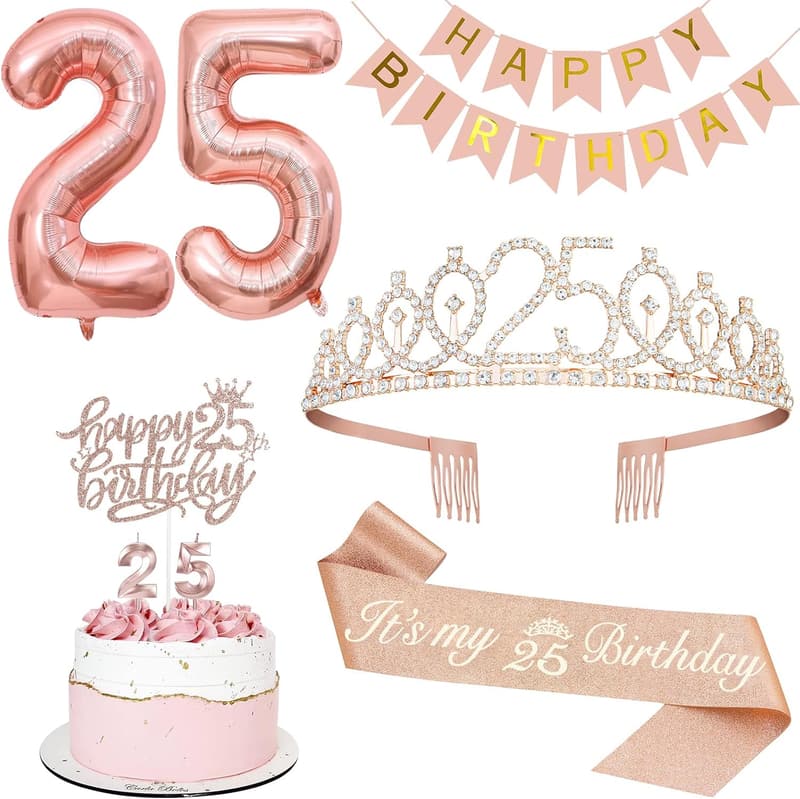 25th Birthday Rose Gold Decoration Set for Women