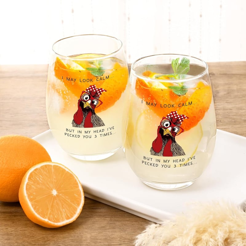 Funny Chicken Wine Glasses 17oz -Unique Gifts for Women