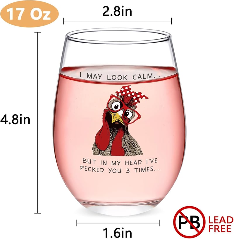 Funny Chicken Wine Glasses 17oz -Unique Gifts for Women