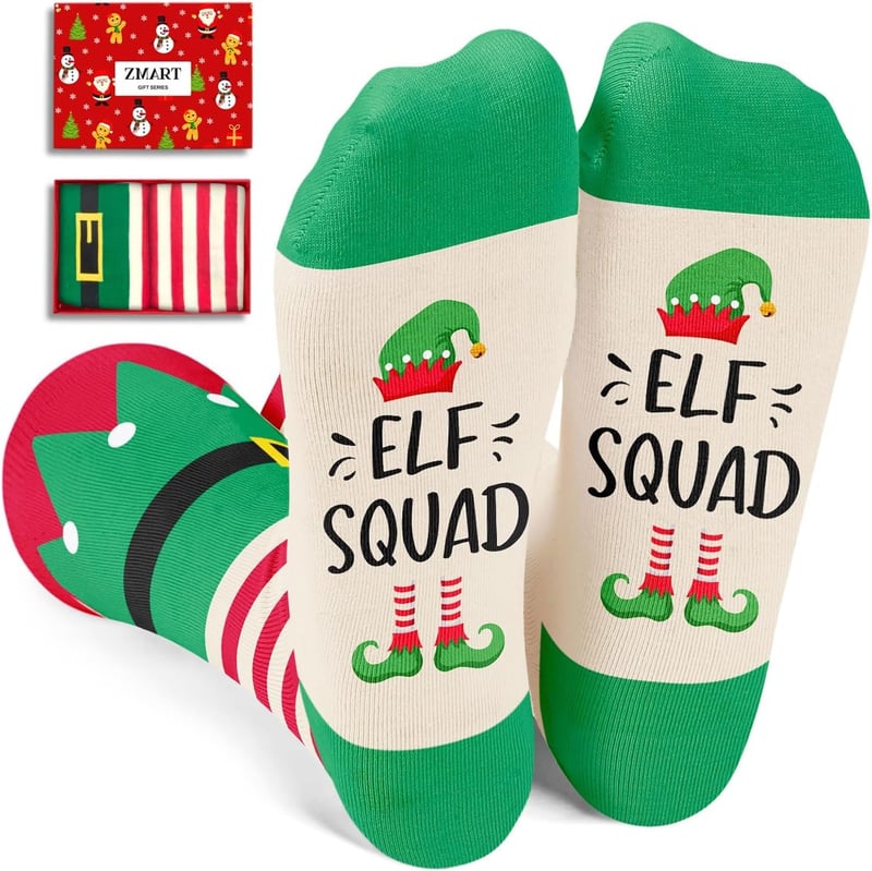 Funny Elf Deer Christmas Socks for Teens and Adults