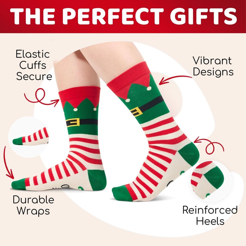 Funny Elf Deer Christmas Socks for Teens and Adults