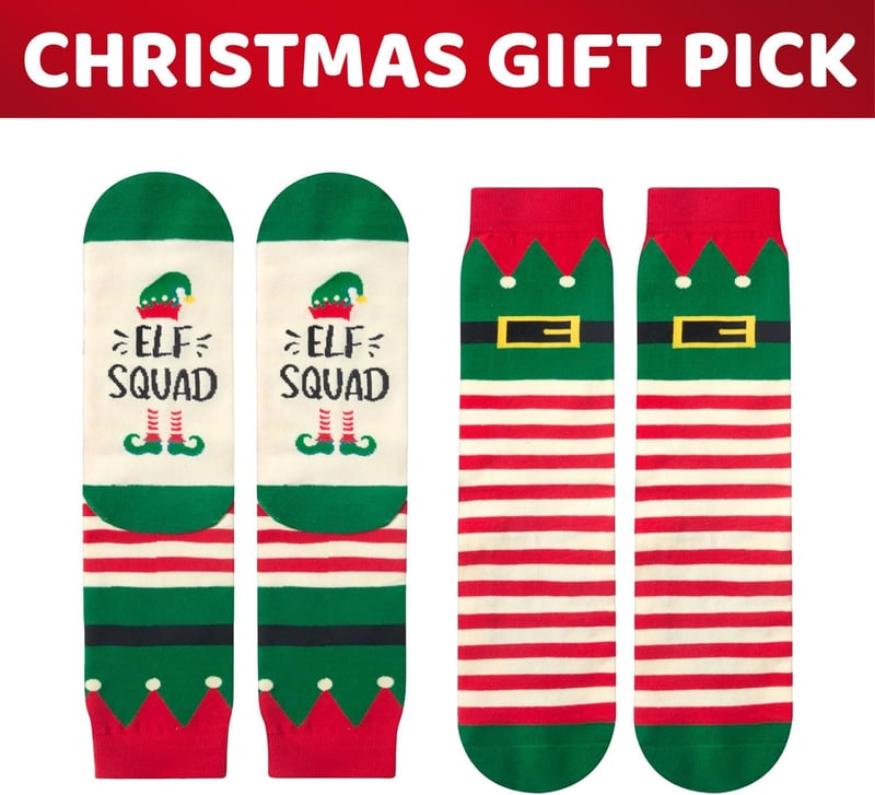Funny Elf Deer Christmas Socks for Teens and Adults