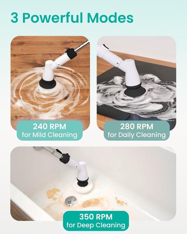 Cordless Electric Spin Scrubber with 11 Heads for Bathroom Cleaning