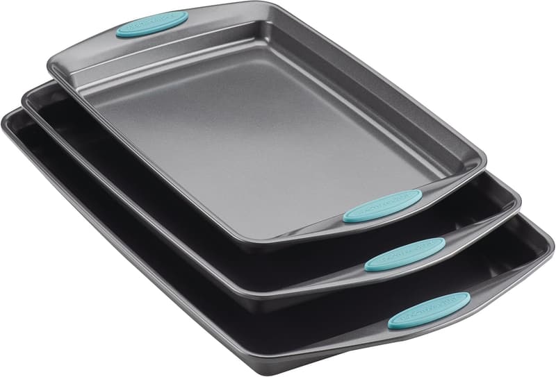 Nonstick 3-Piece Cookie Pan Set with Agave Blue Grips