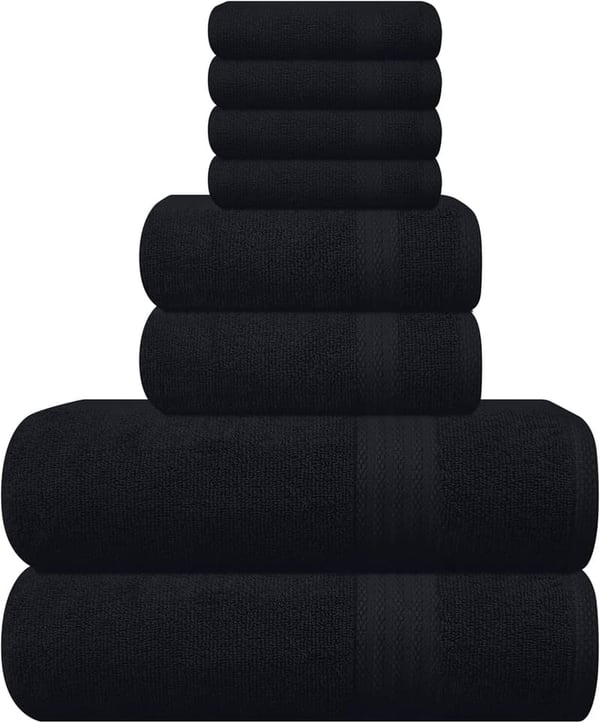 Ultra Soft 8-Piece Cotton Towel Set - Ideal for Everyday Use, Black