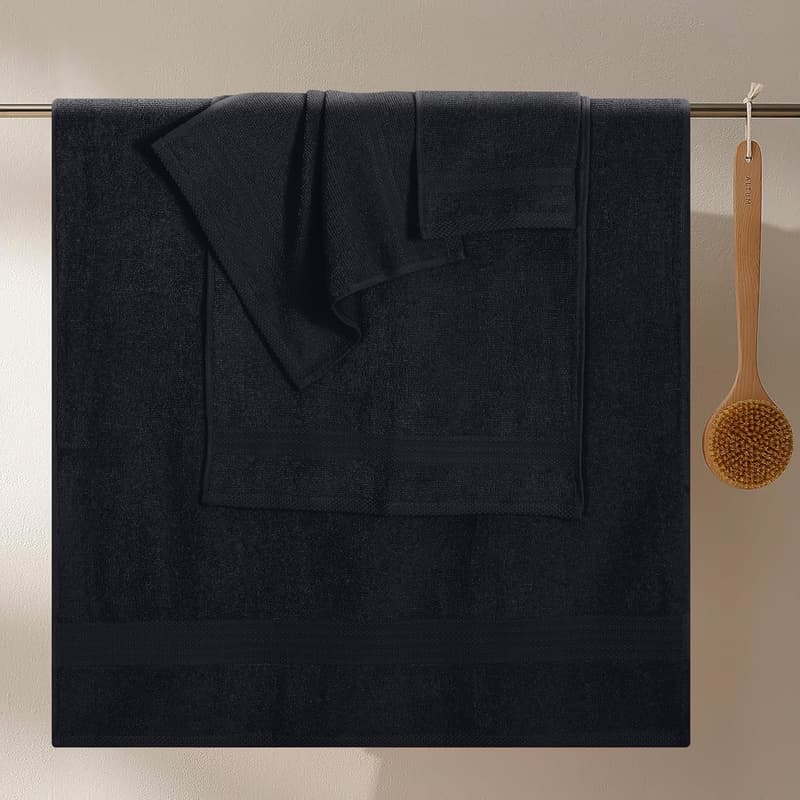 Ultra Soft 8-Piece Cotton Towel Set - Ideal for Everyday Use, Black