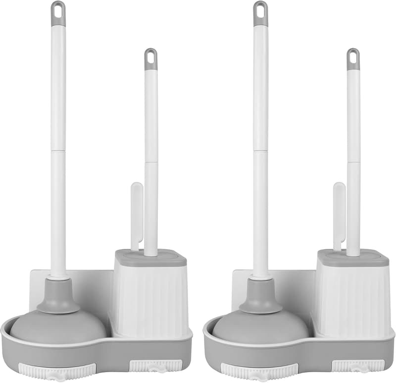 Toilet Brush and Plunger Set with Crevice Cleaner - Space Saving