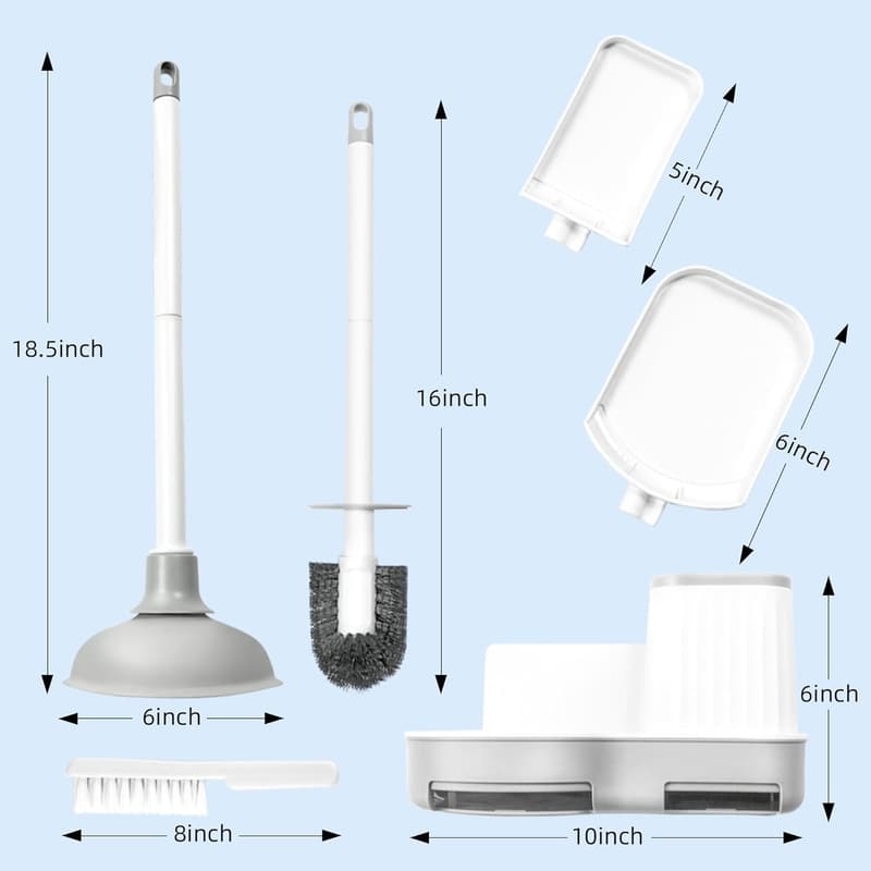 Toilet Brush and Plunger Set with Crevice Cleaner - Space Saving