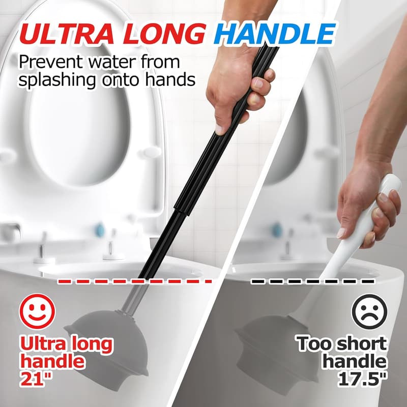 Toilet Bowl Brush & Plunger Set with Extended Handle