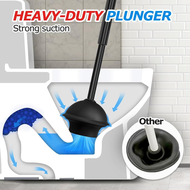 Toilet Bowl Brush & Plunger Set with Extended Handle