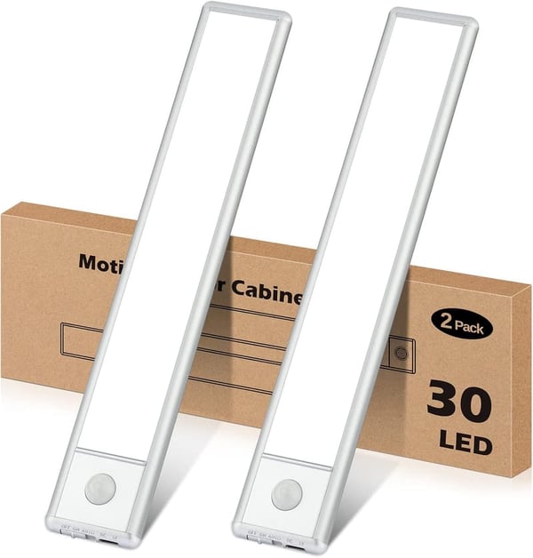 Magnetic Rechargeable 30-LED Motion Sensor Under Cabinet Light Bar - 2-Pack